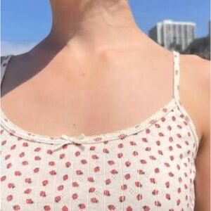 Brandy Melville White Ribbed Tank with Pink Polka Dots